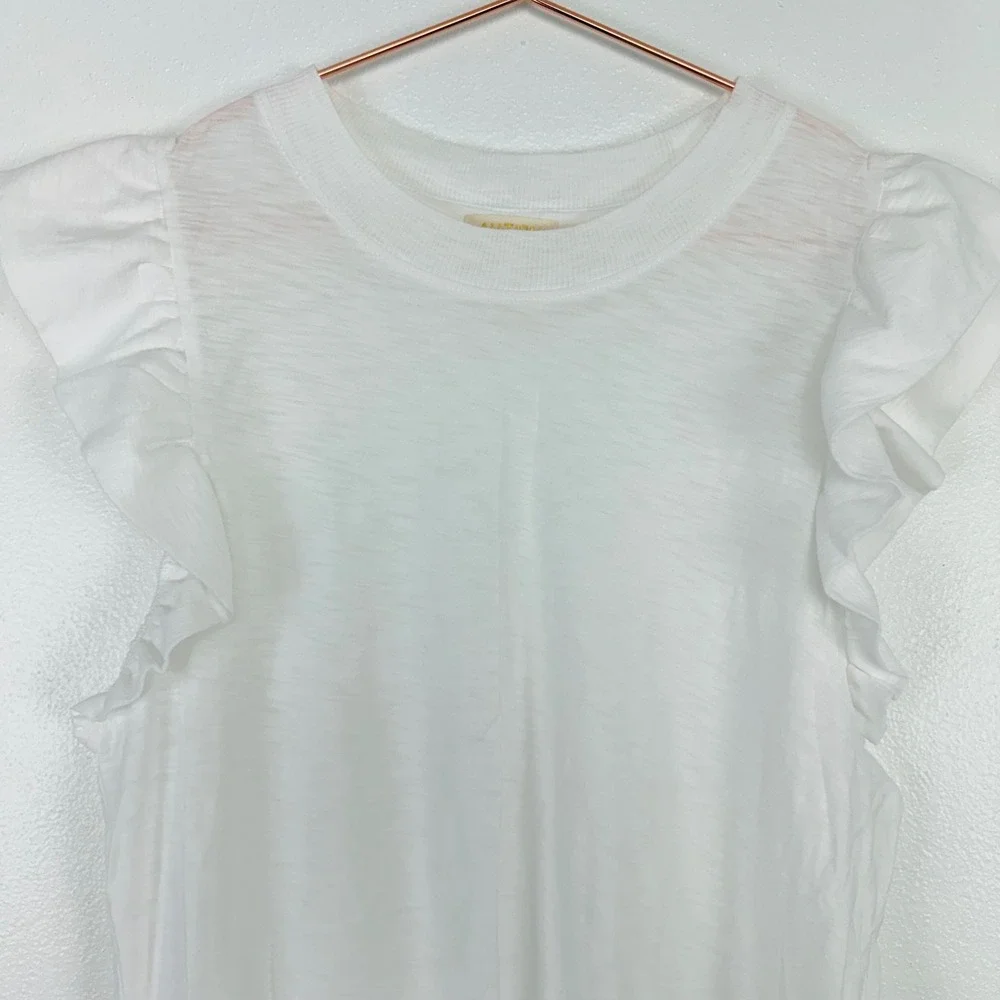 Nation LTD Paulette Ruffle Sleeve Tank Top Size M White Pima Cotton Slub Tee - Picture 4 of 16